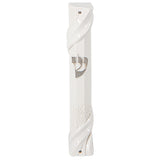Mezuzah Case - Water proof white Twisted with Silver Shin 15cm