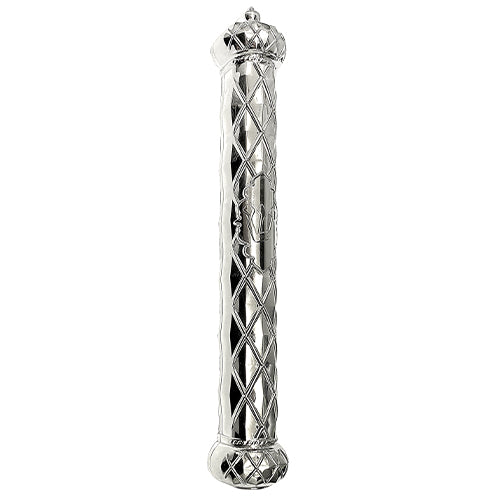 Mezuzah Case - Plastic Silver With Rubber Cork 12cm "Crown And Diamond"