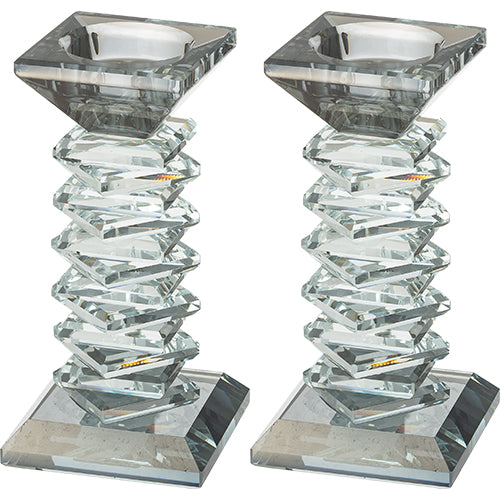 Candlesticks - Pair of Crystal Elegant 14cm
