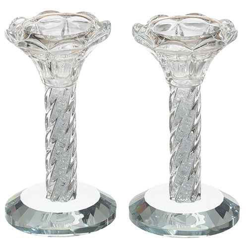 Candlesticks - Pair of Crystal with Stones 12cm
