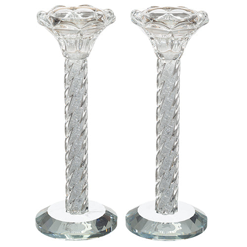 Candlesticks - Pair of Crystal 18cm with Stones
