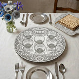 Seder plate Passover (pesach) - Glass with Stones 36cm, inc. 6 bowls