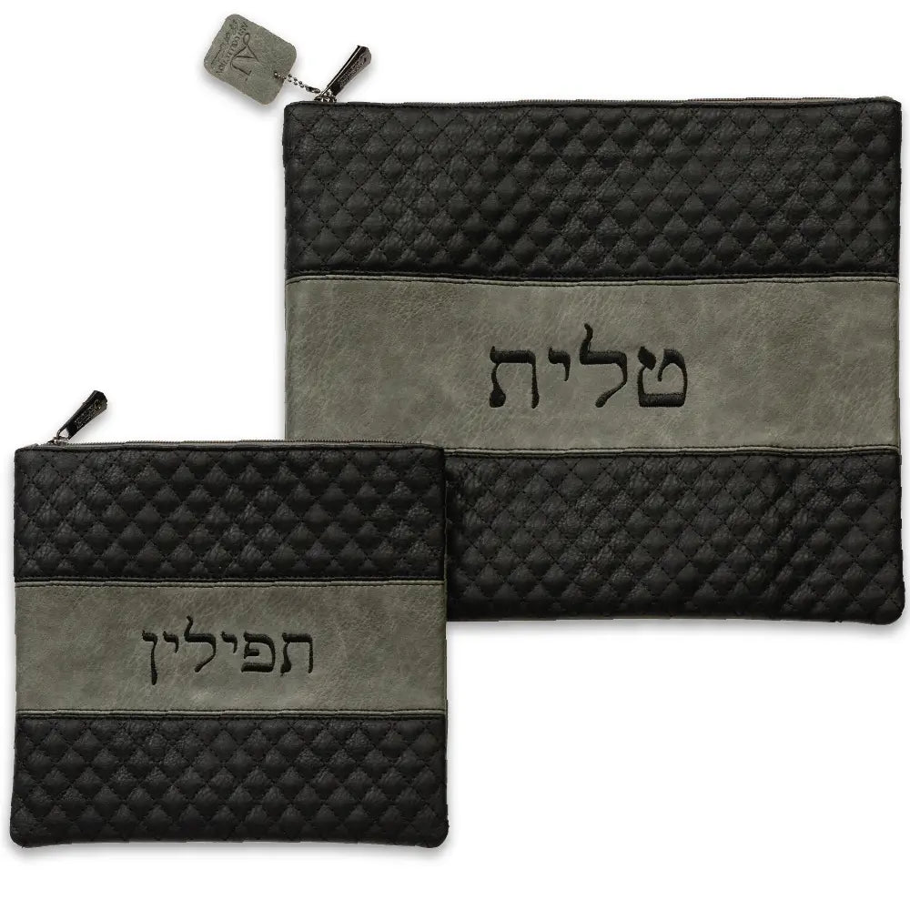 Tallit & Tefillin Bag Set - Leatherette 36×29cm with Embroidery