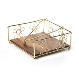 Serviette Holder - Flowers Gold Plated Acacia Wood Base