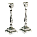 Candlesticks - Pair of Striped Silver 17.5cm Height