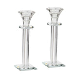 Candlesticks - Pair of Crystal Square Base 19.5cm