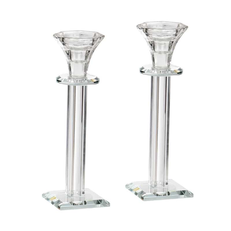 Candlesticks - Pair of Crystal Square Base 19.5cm