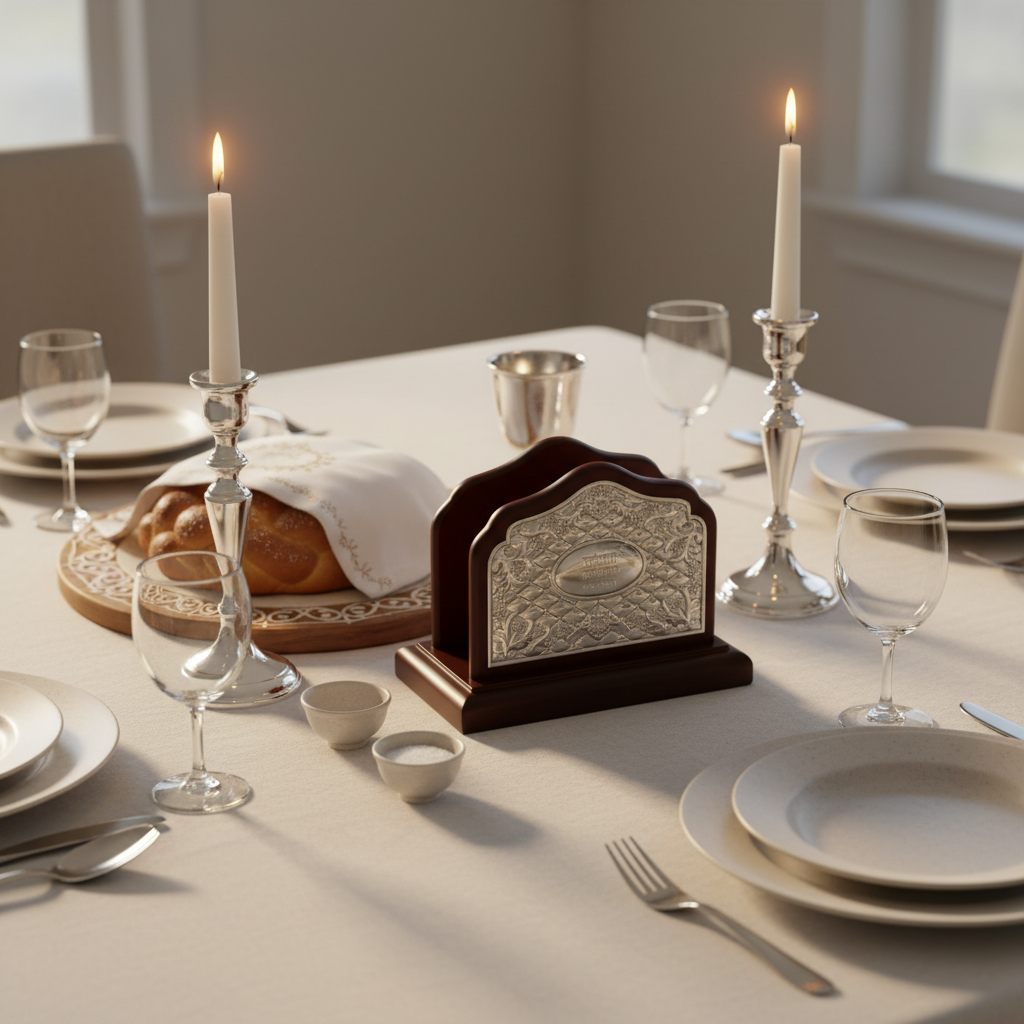 Bencher holder on Shabbat table