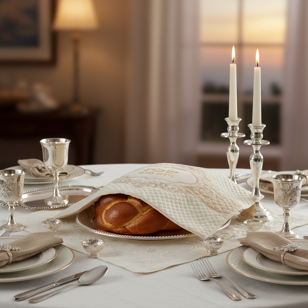 Challah cover covering fresh challah