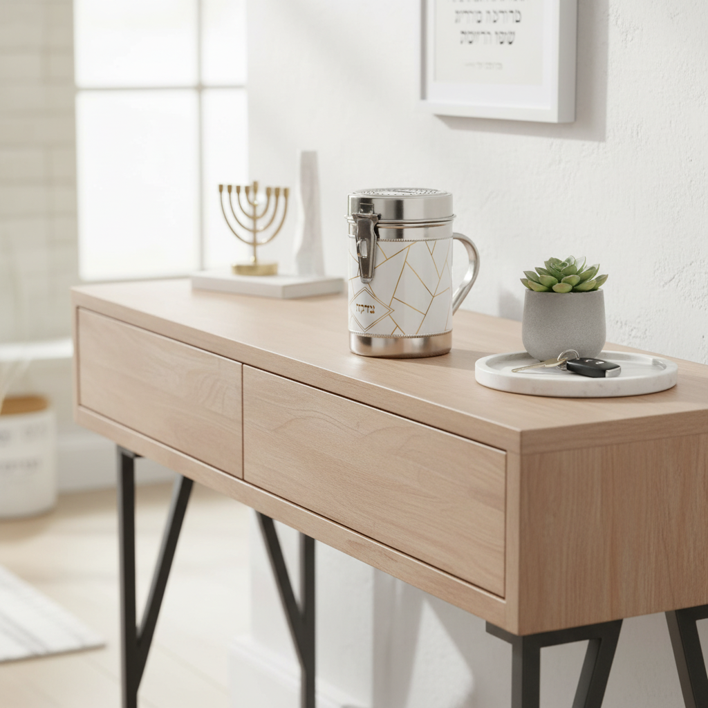 Charity box on entryway console