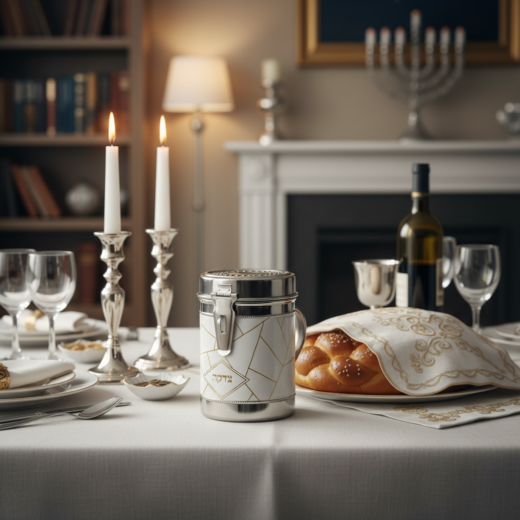 Charity box on Shabbat table