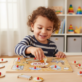 Child playing with Shabbat puzzle