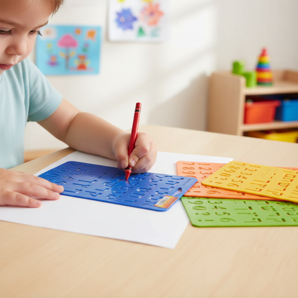 Close-up of child tracing Hebrew letters