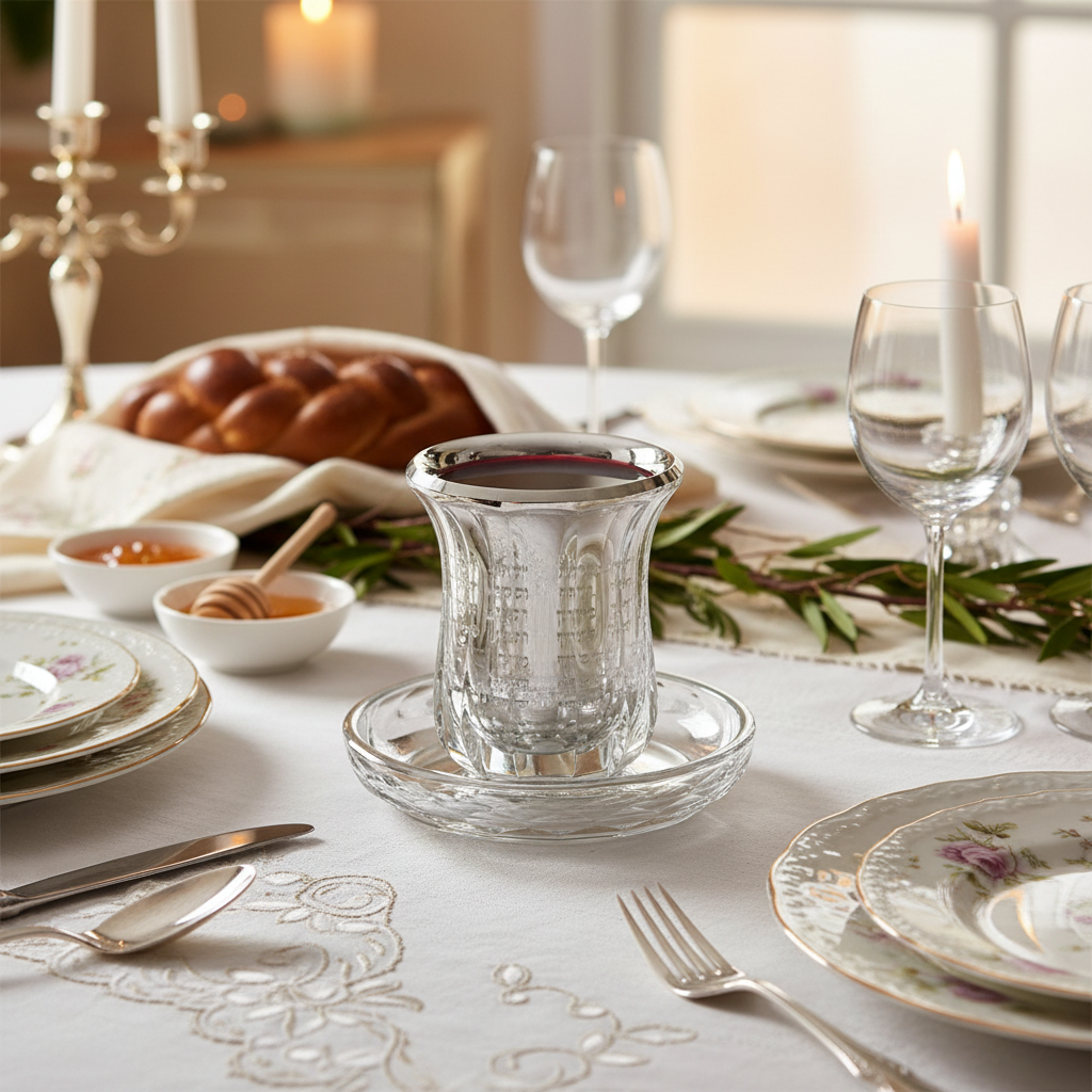 Crystal and Silver Kiddush Cup in Use