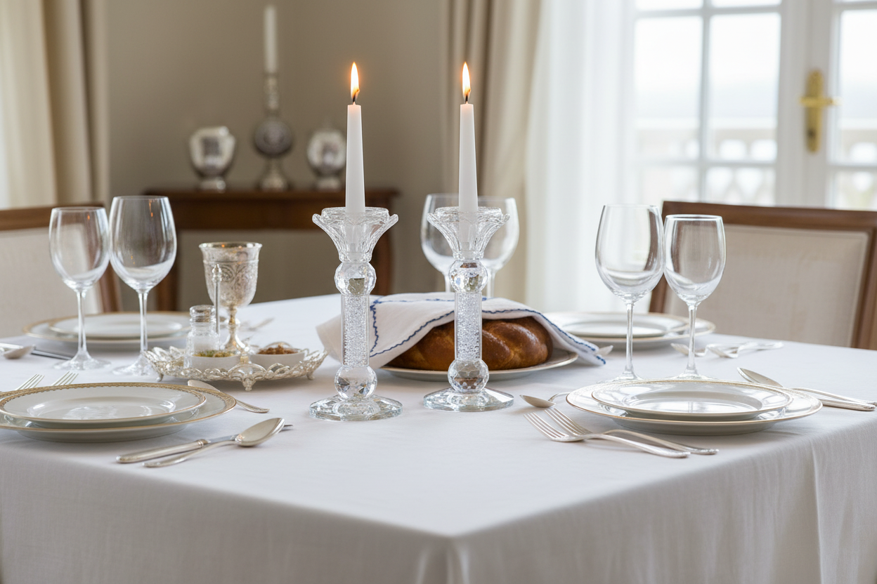 Crystal Candlesticks on Shabbat Table