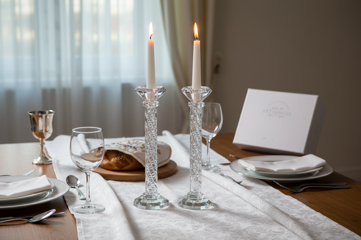 Crystal Candlesticks Shabbat Table Setting