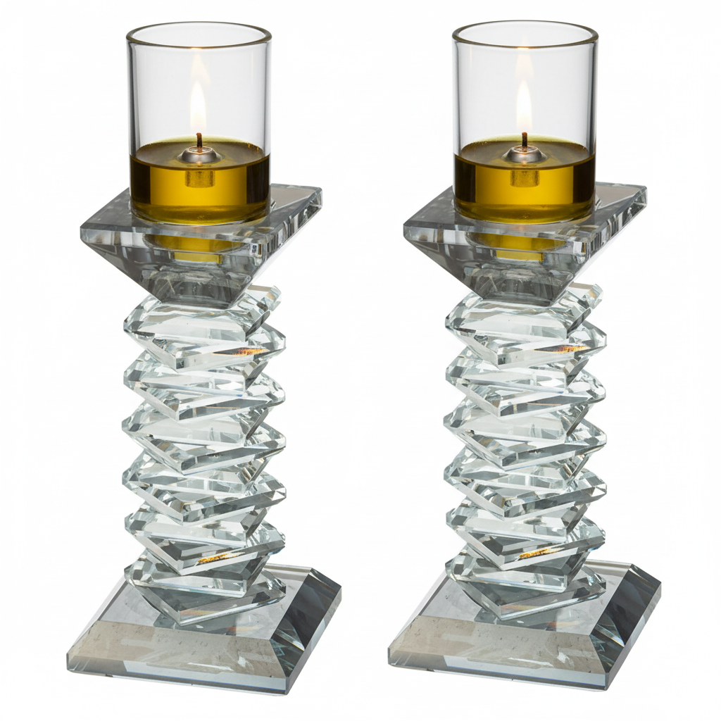 Crystal Candlesticks with Tall Glass Oil Cups