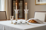 Crystal Pearl Candlesticks Shabbat Table
