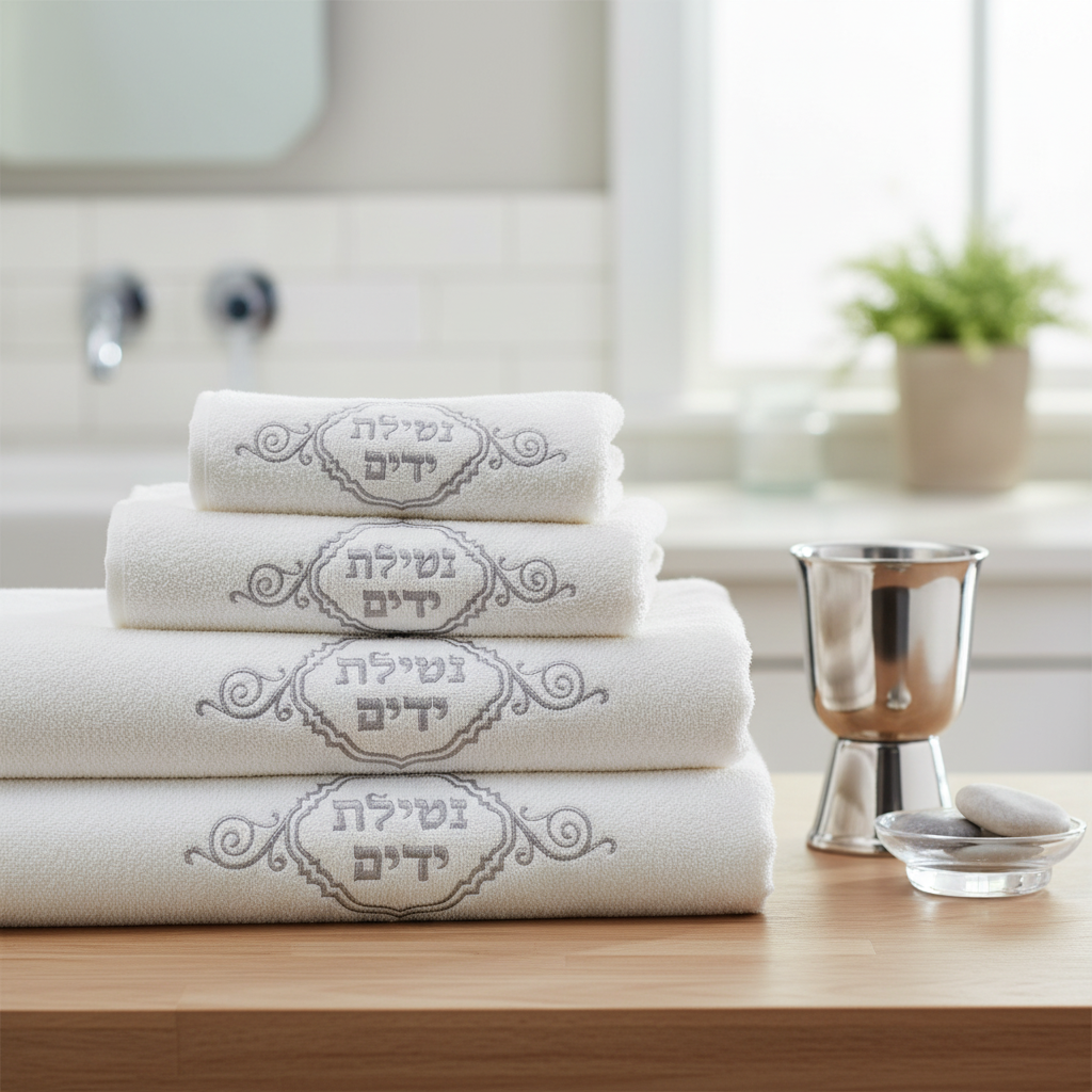 Elegant white hand towels with embroidery