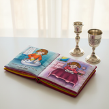Fabric siddur with Shabbat items flatlay