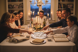 Family Passover celebration with Seder plate