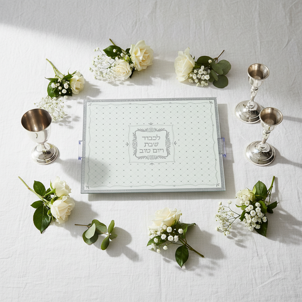 Flat lay of mirror tray
