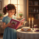 Girl with First Siddur at Shabbat table