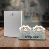 Glass Candlesticks on Dark Wood