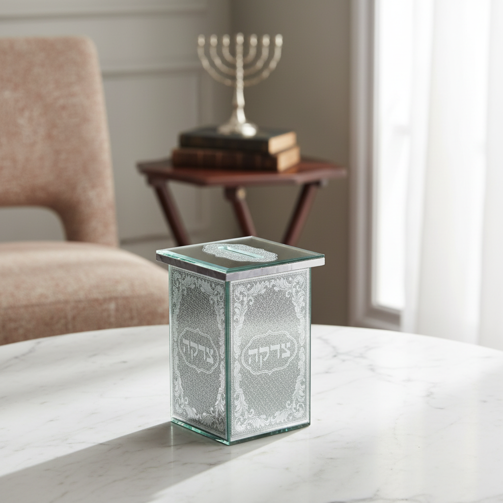 Glass Mirror Tzedakah Box on Marble