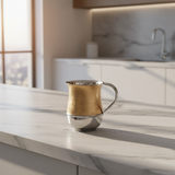 Hand-wash cup on marble countertop