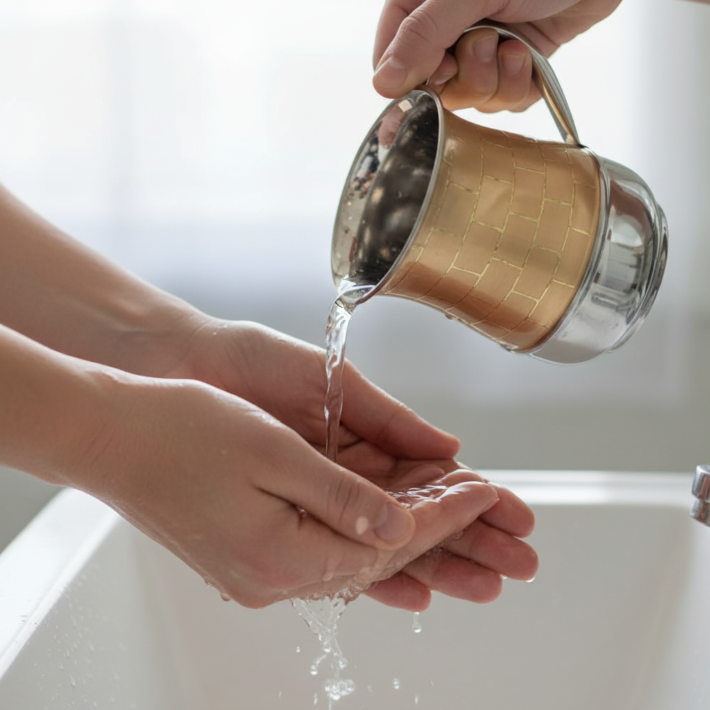 Hand washing with cup
