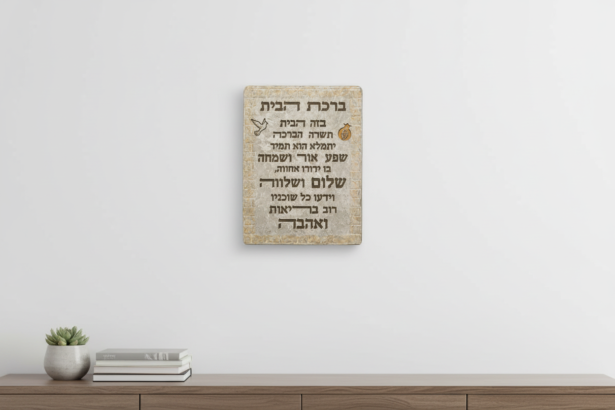 Hebrew Home Blessing on white wall