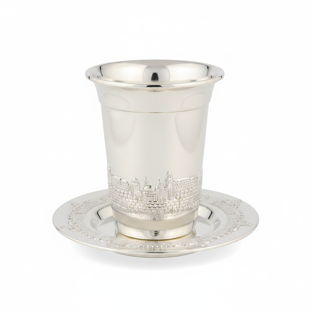 Jerusalem Kiddush Cup White Front