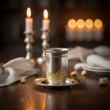 Kiddush cup close-up with candles