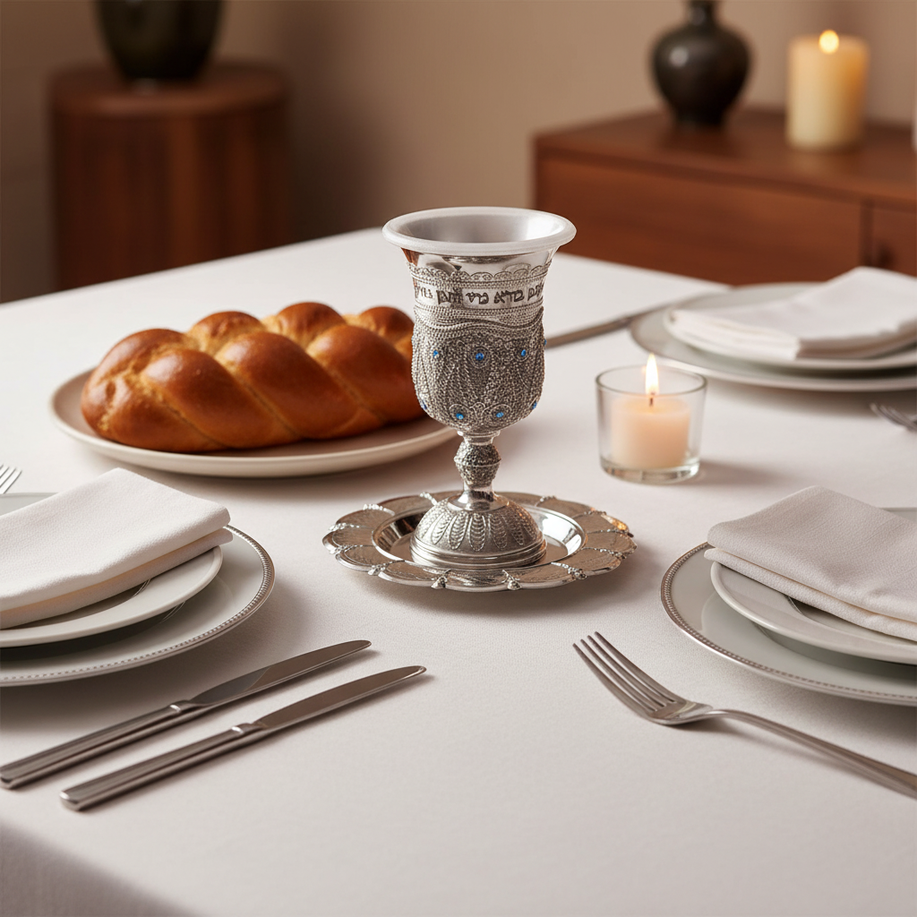 Kiddush Cup on Shabbat Table