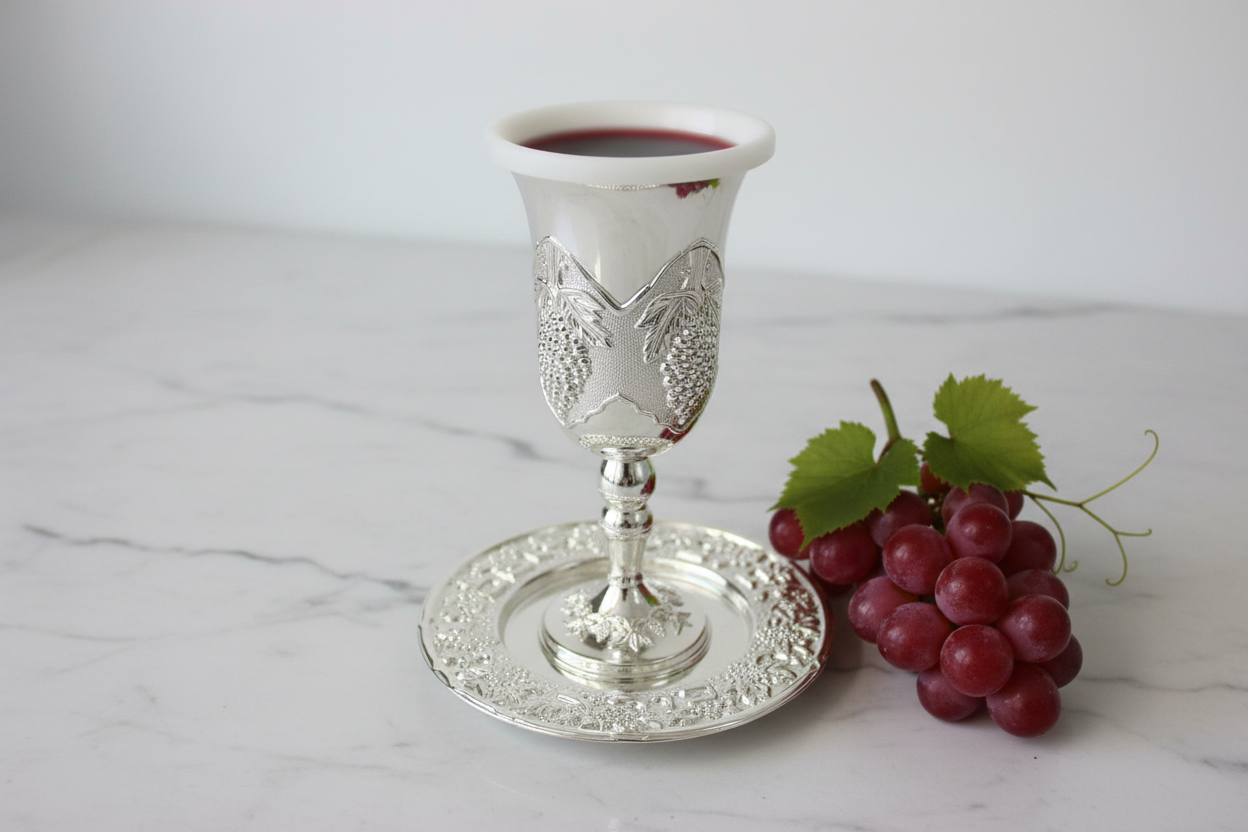 Kiddush Cup with Wine and Grapes