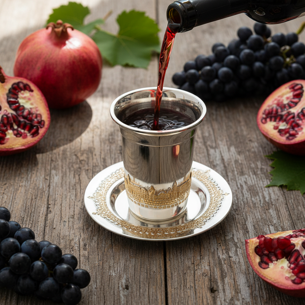 Kiddush cup with wine pour