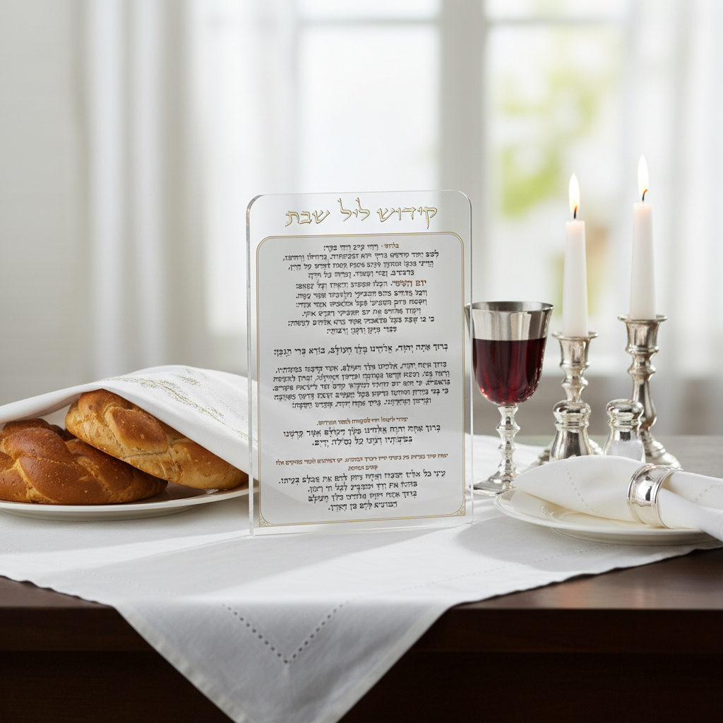 Lucite Bencher on Shabbat Table