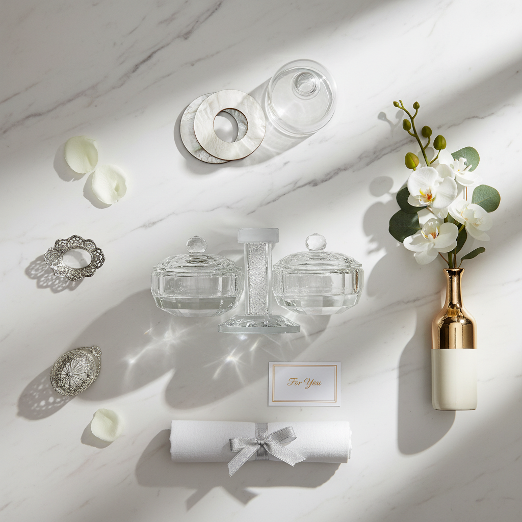 Overhead flat lay on marble