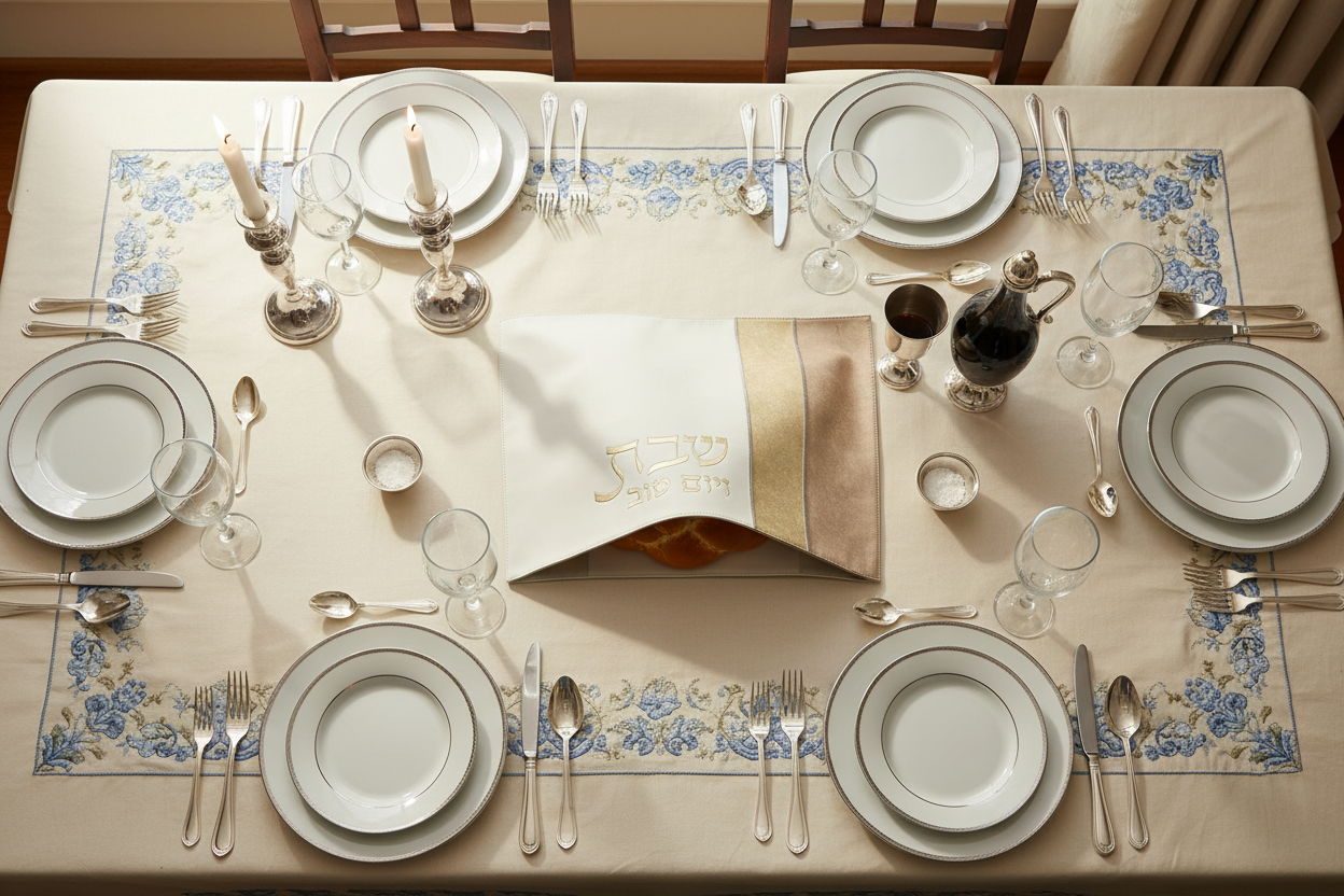 Overhead Shabbat table setting