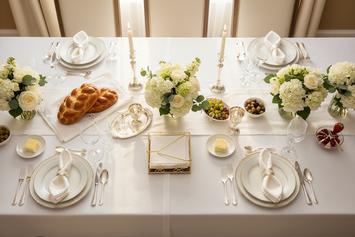 Overhead Shabbat table setting