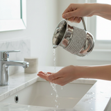 Ritual handwashing with silver stone washing cup