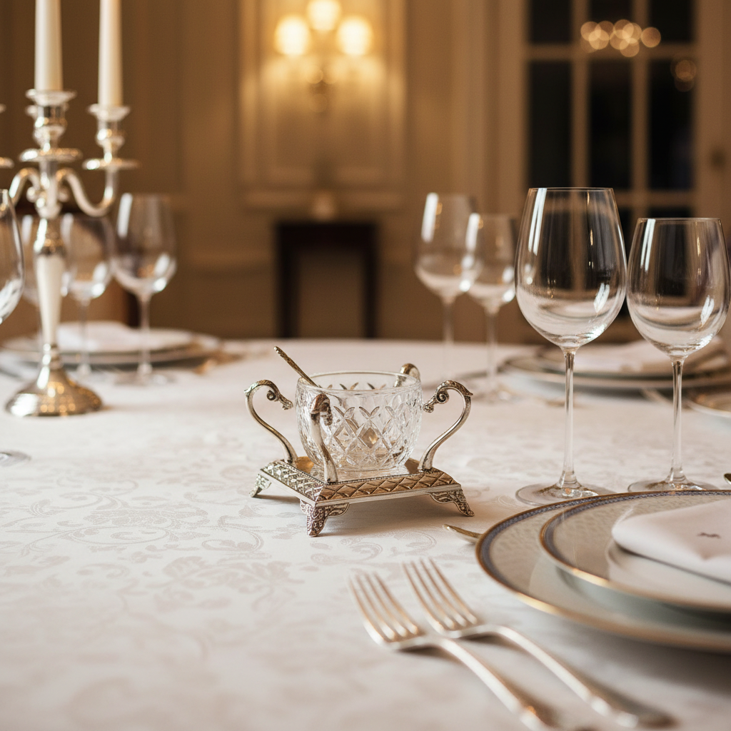 Salt shaker close-up with table setting