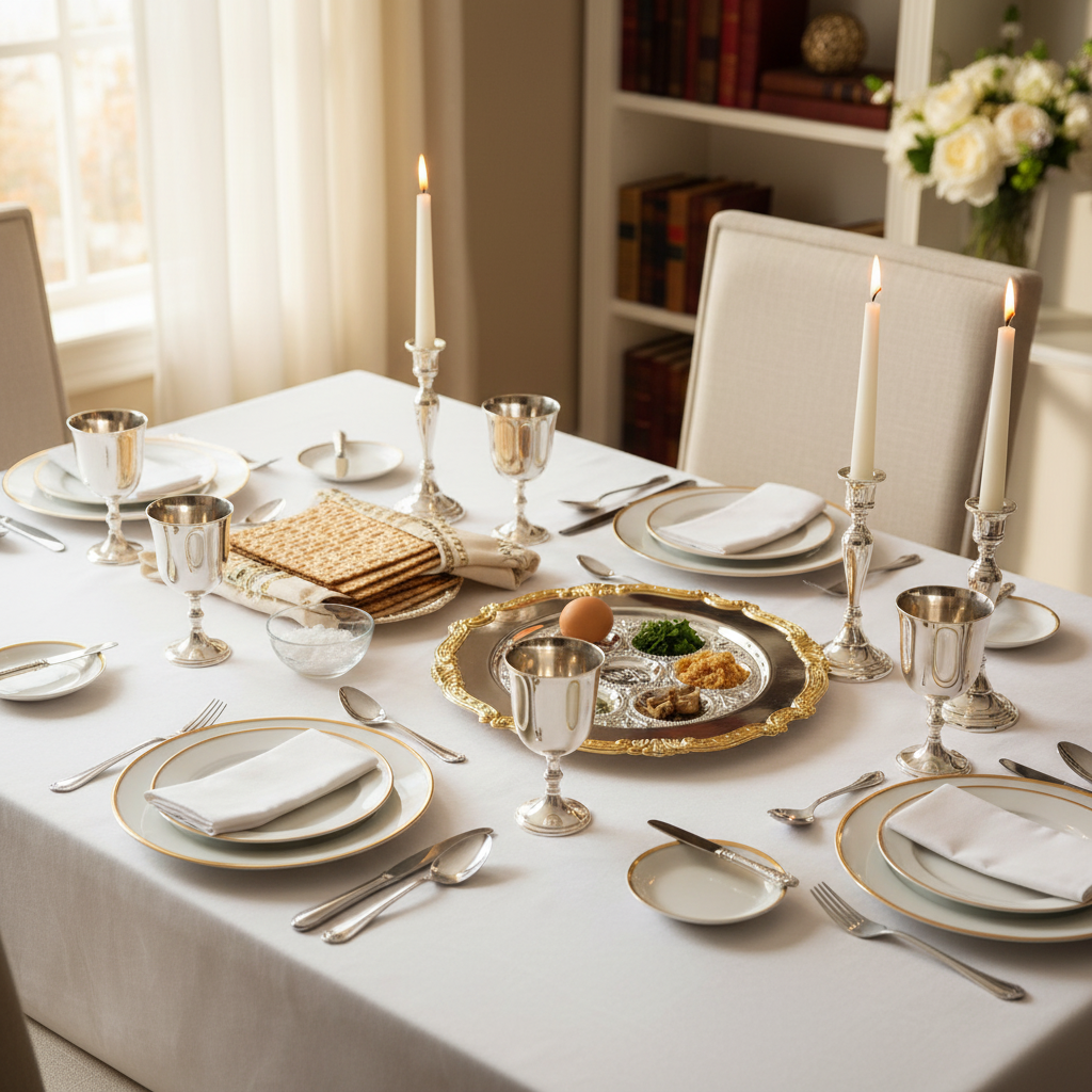 Seder table setting with Passover bowl