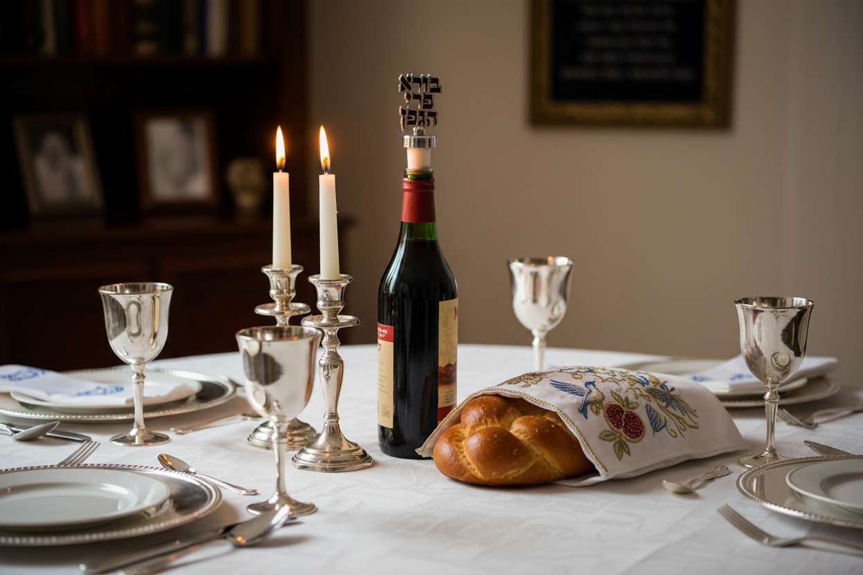 Shabbat Table Setting with Wine Cork