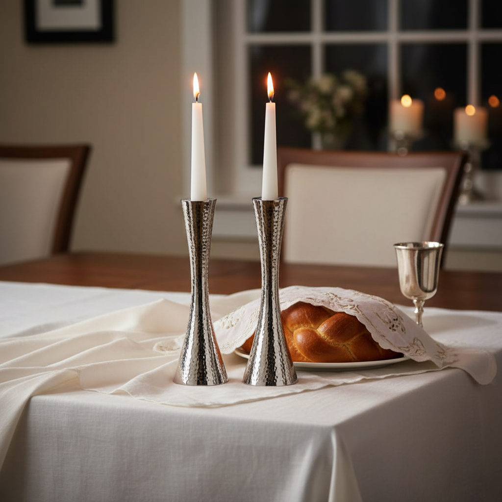 Shabbat table with candlesticks
