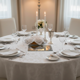 Shabbat table with mirror tray and candles