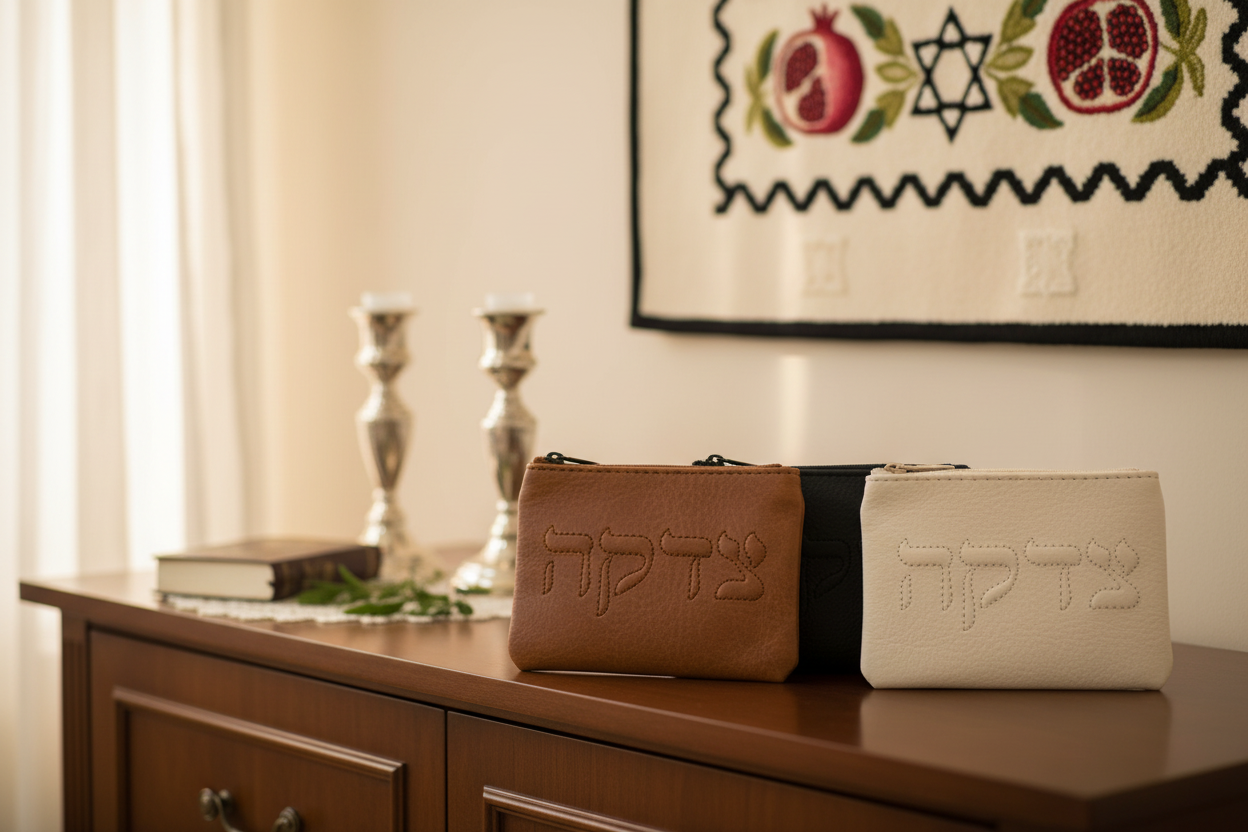 Tzedakah bags in Jewish home setting