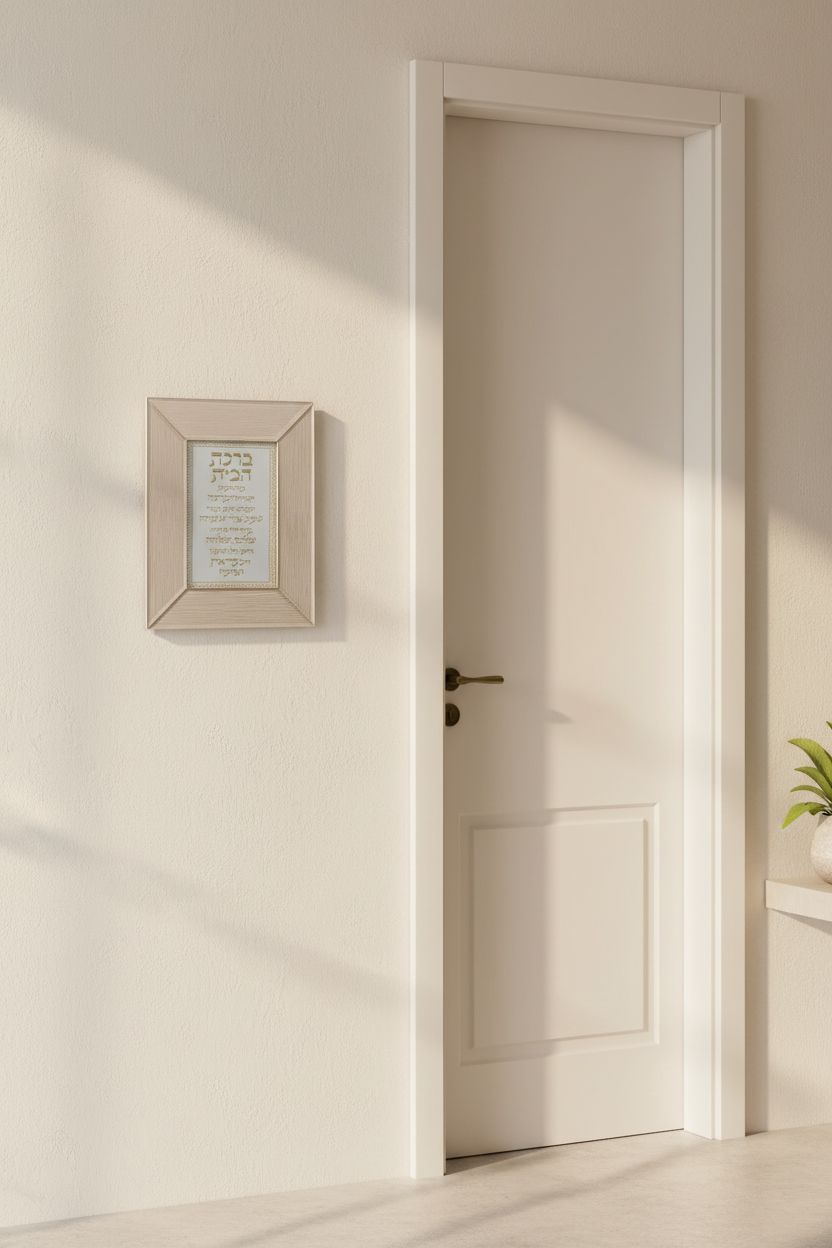 Wall-mounted Hebrew blessing frame with accurate proportions