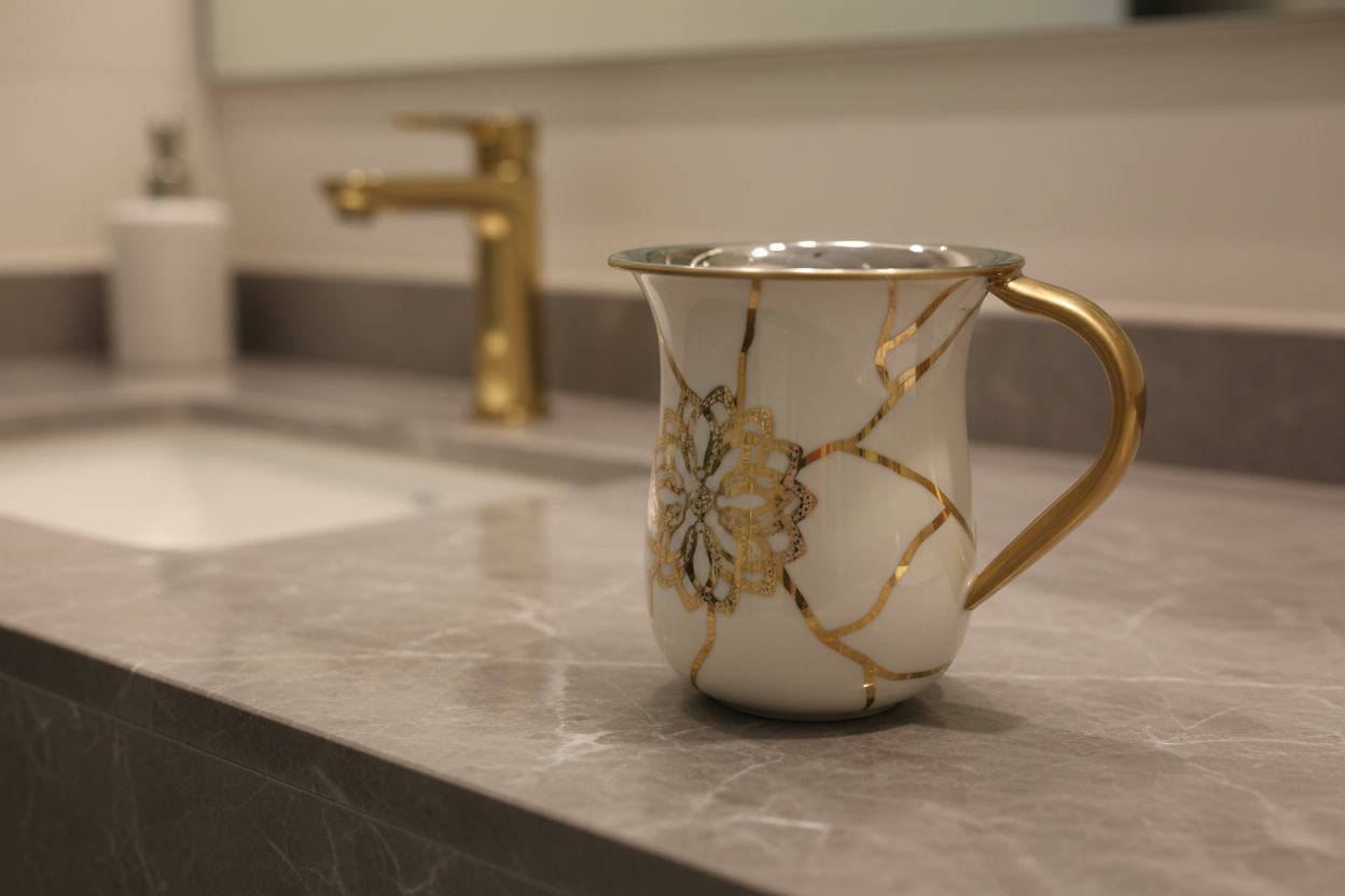 White Gold Kintsugi Cup Sink Close-up